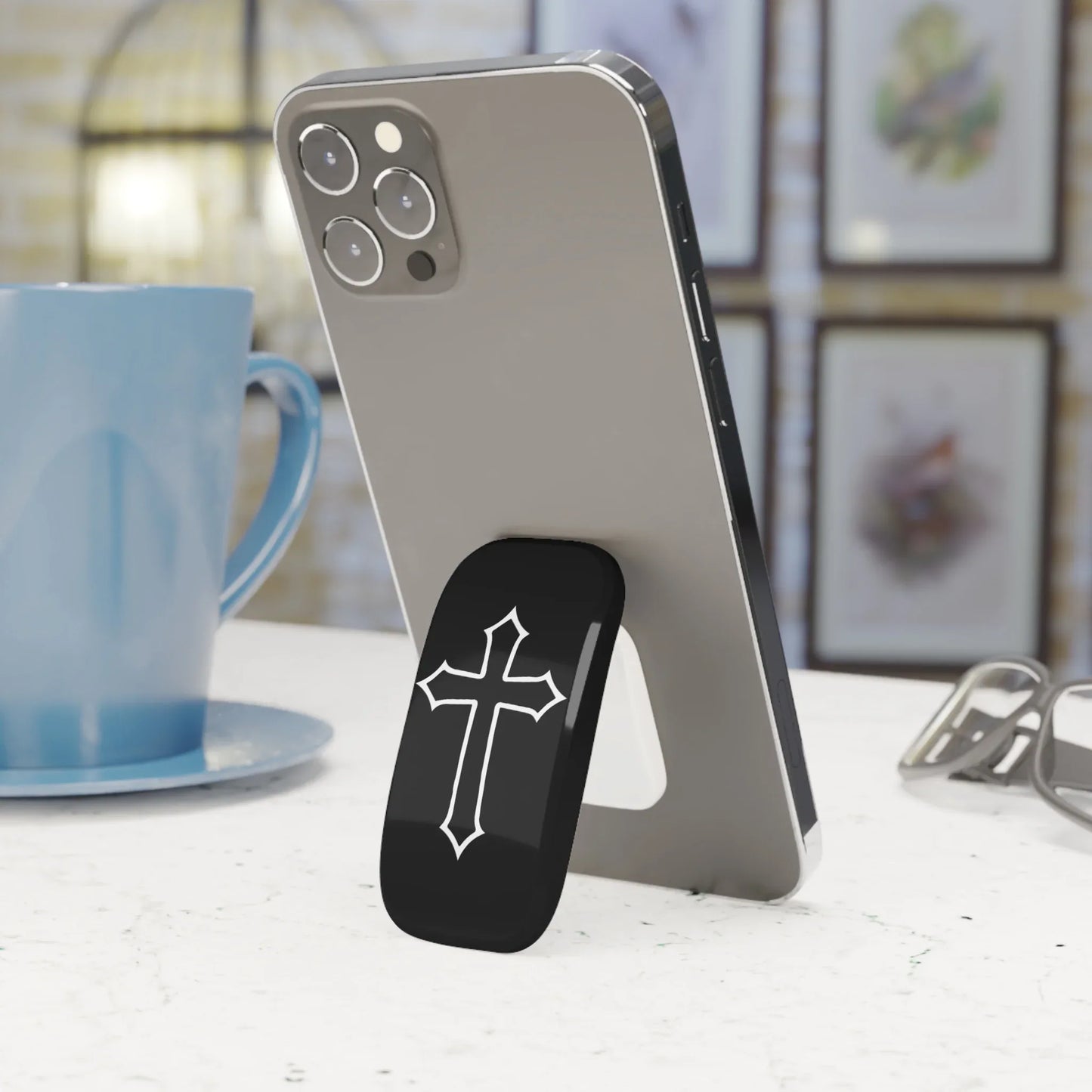 Cross Phone Grip — Black Christian Cross Click-On Stand & Grip - Sheep Of Jesus